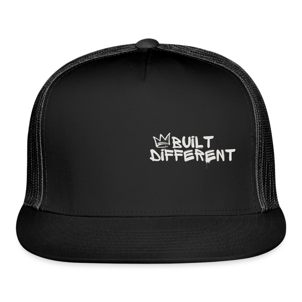 Built Different Offset Logo Trucker Cap - black/black