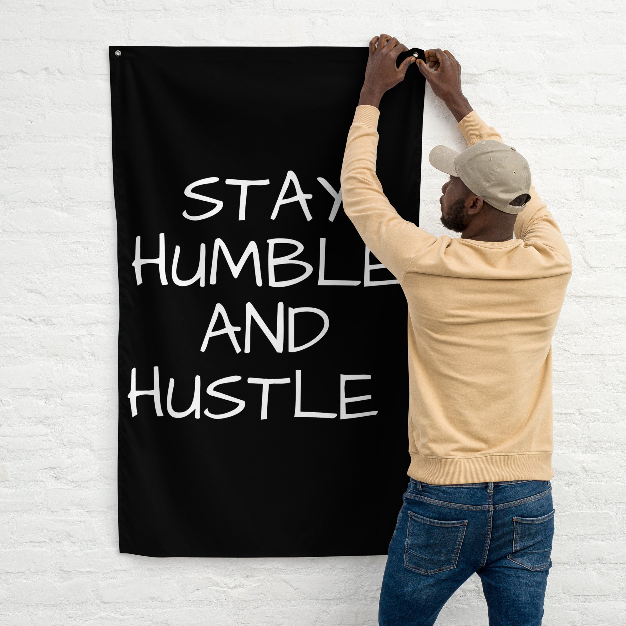 Stay Humble and Hustle Black Gym Flag