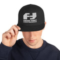 Finish First flat brim snapback in black, front view