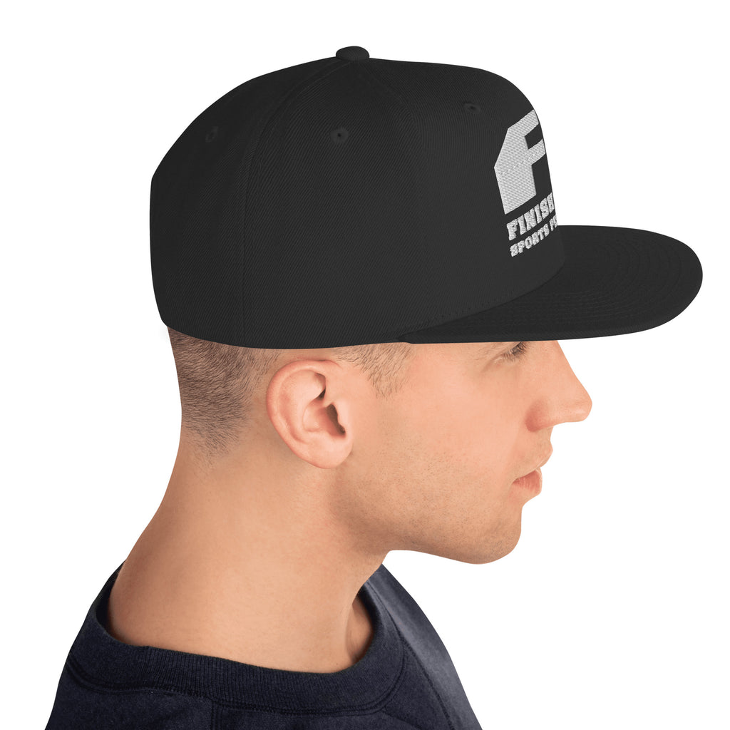 Finish First flat brim snapback in black, right side view