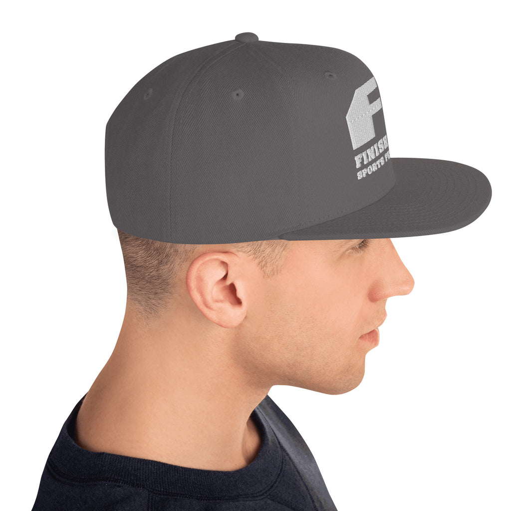 Finish First flat brim snapback in dark grey, right side view