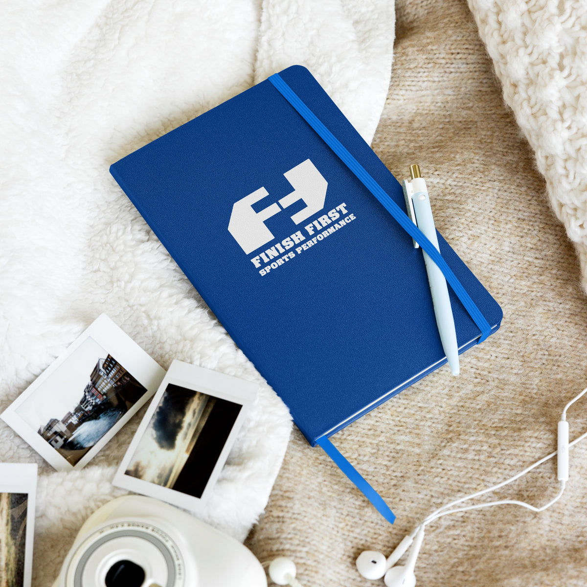 Finish First hardcover journal in blue, front view