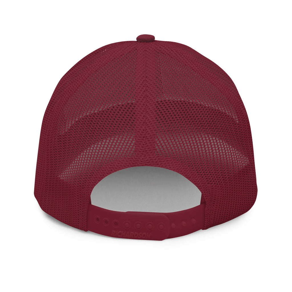 Finish First embroidered trucker cap in cardinal, back view