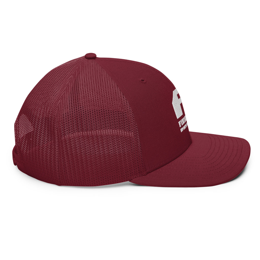 Finish First embroidered trucker cap in cardinal, right side view