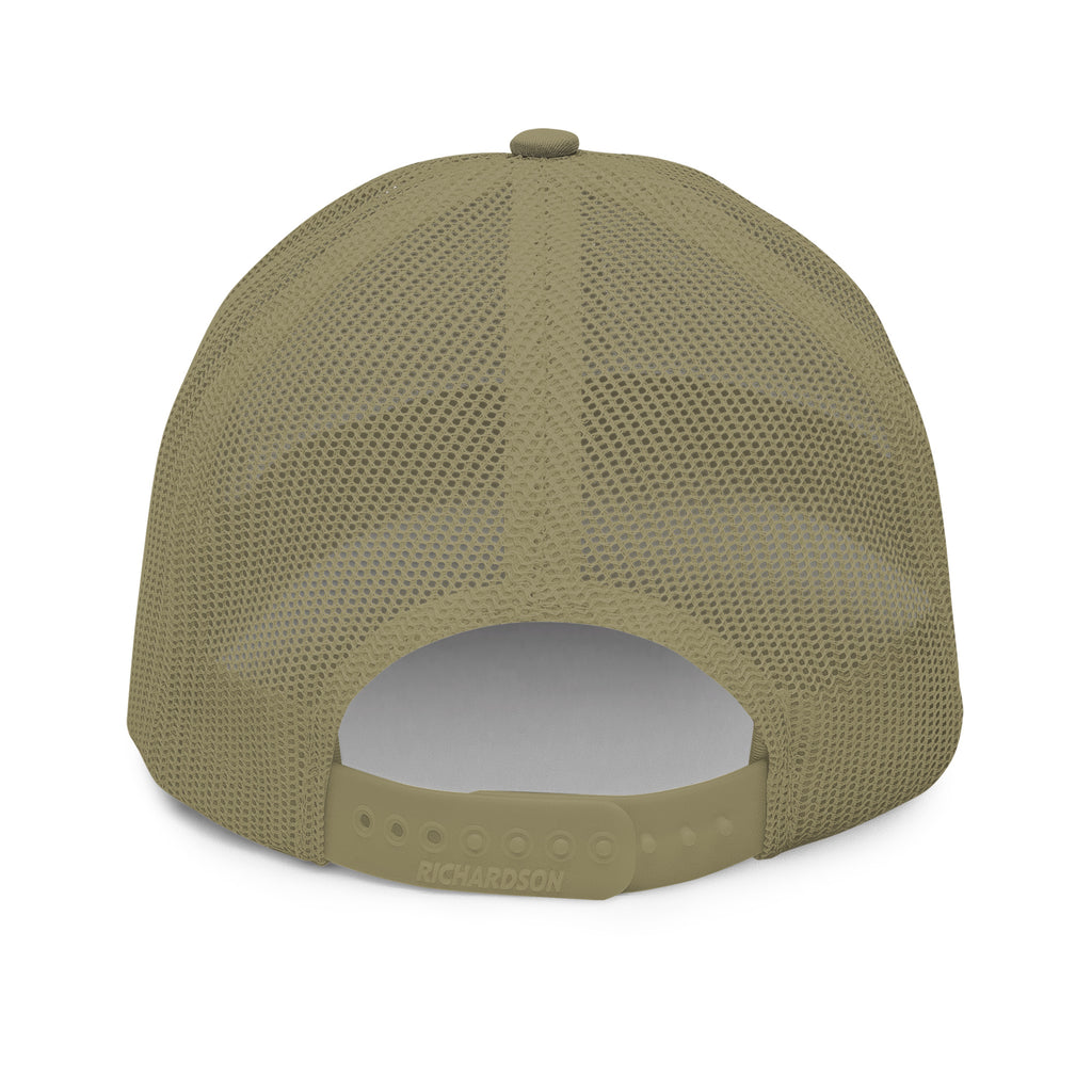 Finish First embroidered trucker cap in loden, back view