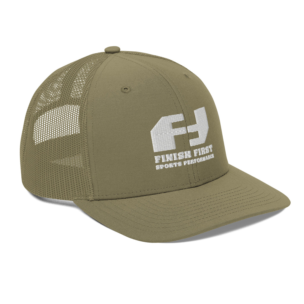 Finish First embroidered trucker cap in loden, right front view