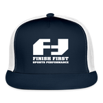 Load image into Gallery viewer, Finish First Foam Print Trucker Cap - navy/white
