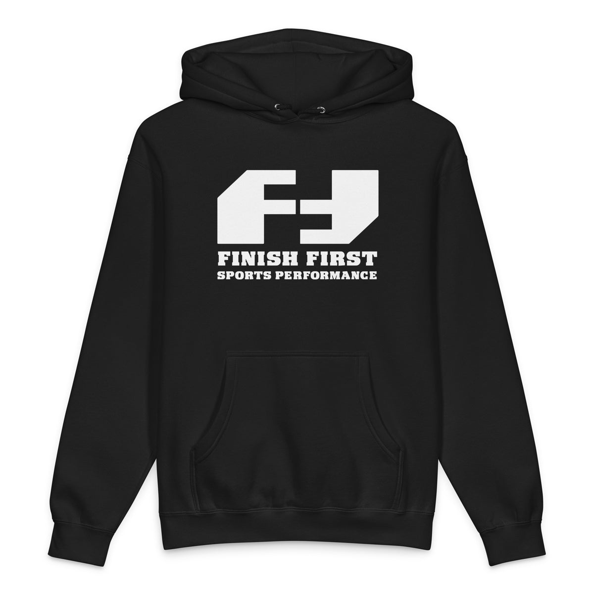 Finish First heavyweight hoodie in black, front view