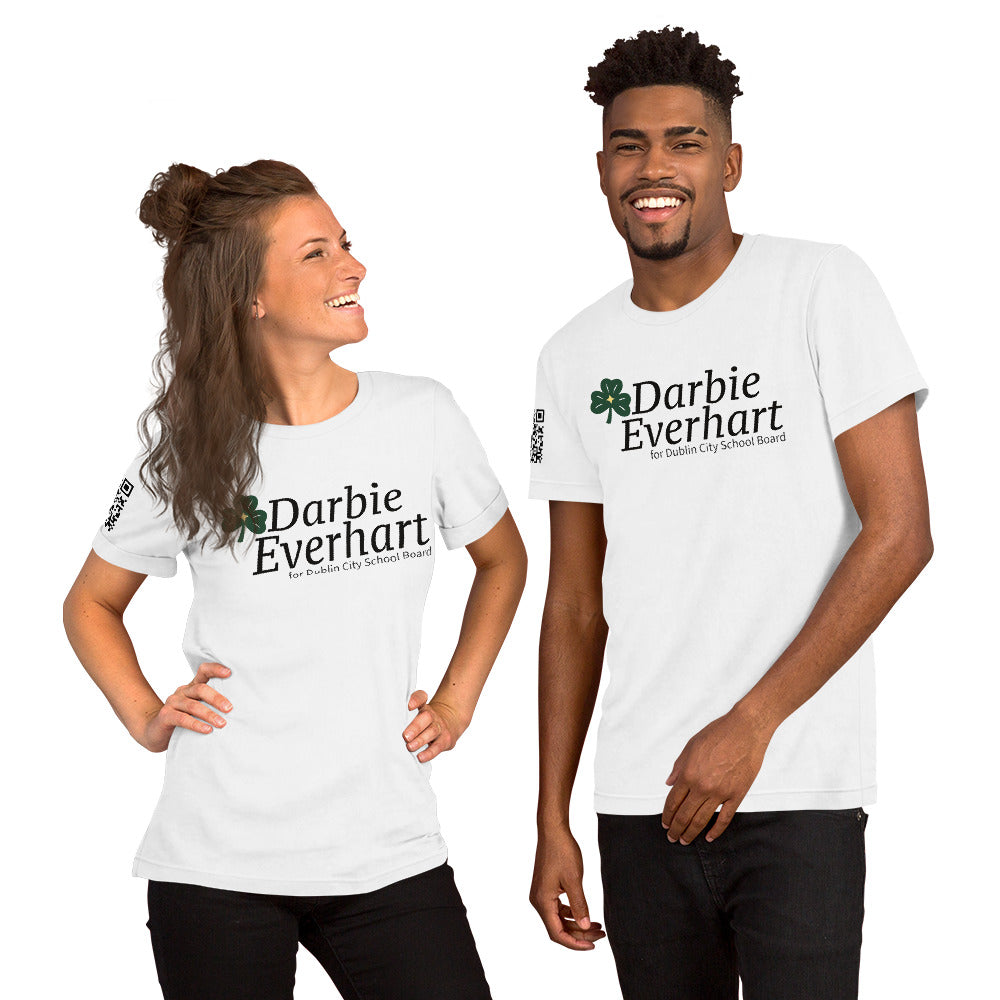 Vote Darbie for Dublin School Board Unisex t-shirt w/QR code on Sleeve