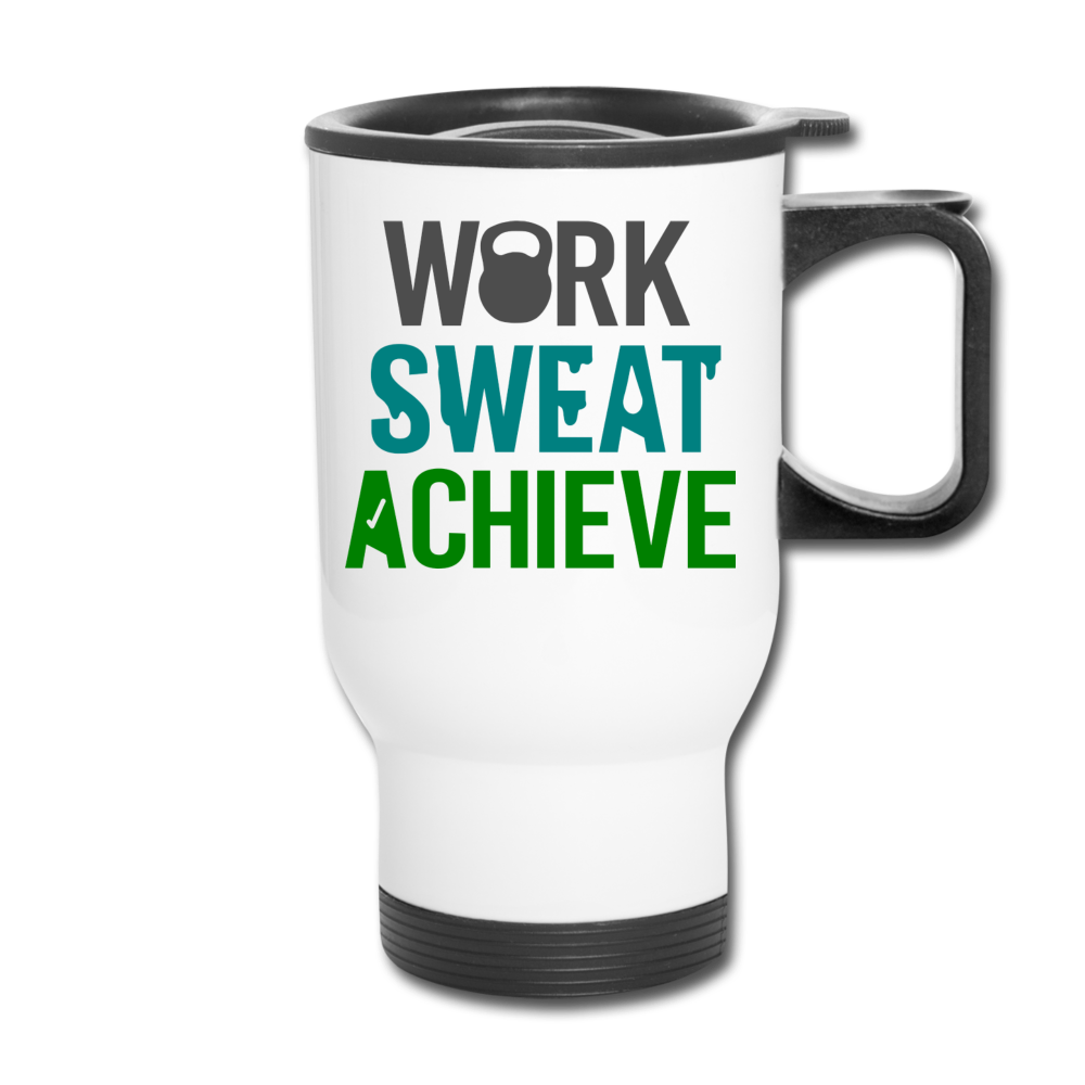 Work Sweat Achieve 2 Sided Logo Travel Mug - white