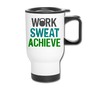 Work Sweat Achieve 2 Sided Logo Travel Mug - white