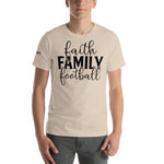 Load image into Gallery viewer, Faith. Family. Football. Men&#39;s Short-Sleeve T-Shirt
