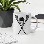 Load image into Gallery viewer, Lacrosse Sticks and Helmet Coffee/Tea Mug
